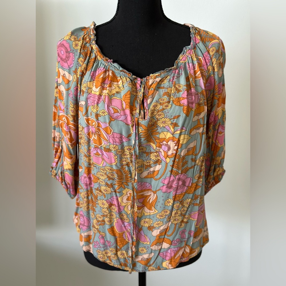 SHEIN Multicolored Smocked Puff Sleeve Blouse